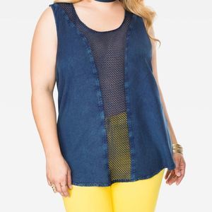 Ashley Stewart Chambray Crochet Tank Size 22